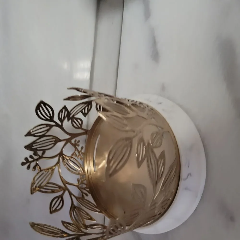 Bath And Body Works Elegant Gold Candle Holder With Marble Base